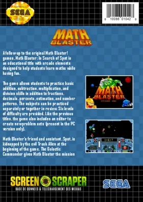 Math Blaster - Episode 1 (USA) box cover back